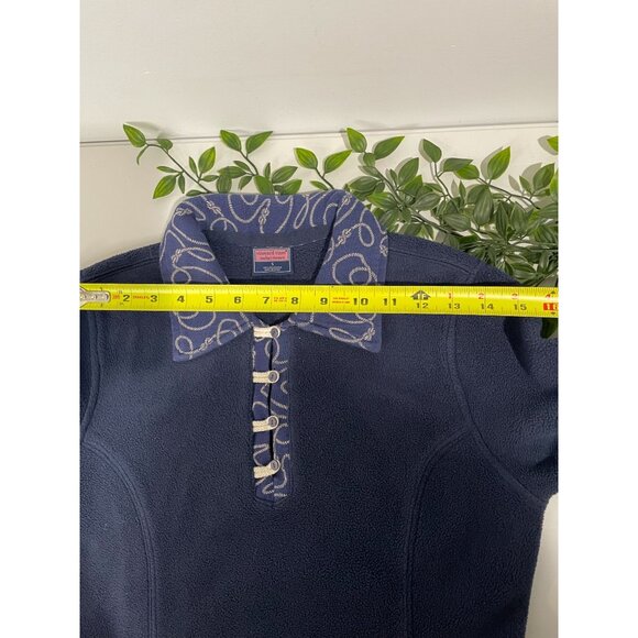 Vineyard Vines Womens Navy Fleece Pullover With Patterned Collar Logo Size S - Picture 10 of 11